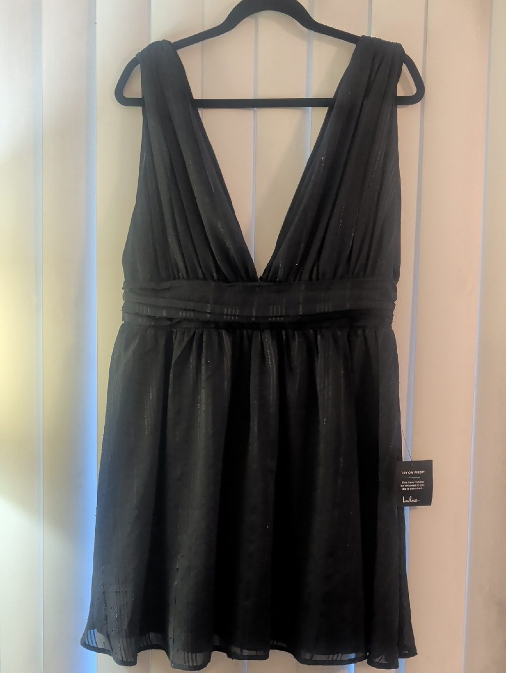 Lulu's Black Sparkle V-Neck Sleeveless Dress, xl